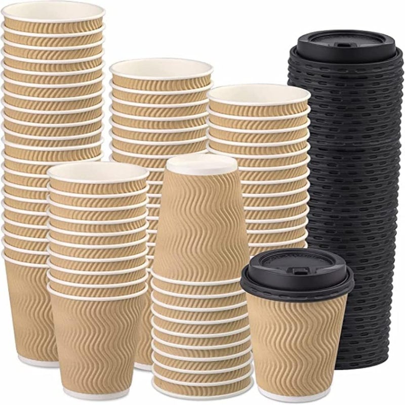 SHOP  SHOPPEE SHOP & SHOPPEE Disposable Ripple Paper Cups with lids,EcoFriendly, Hygienic for Hot & Cold Drink in Party, Social Gathering, Weddings| Hot Beverage Glass Cup(250ml,Brown Cup,Black Lid)(25 Pcs Each) - Image 5