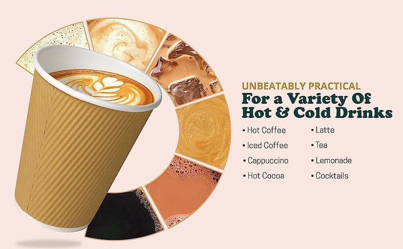 SHOP  SHOPPEE SHOP & SHOPPEE Disposable Ripple Paper Cups with lids,EcoFriendly, Hygienic for Hot & Cold Drink in Party, Social Gathering, Weddings| Hot Beverage Glass Cup(250ml,Brown Cup,Black Lid)(25 Pcs Each) - Image 4