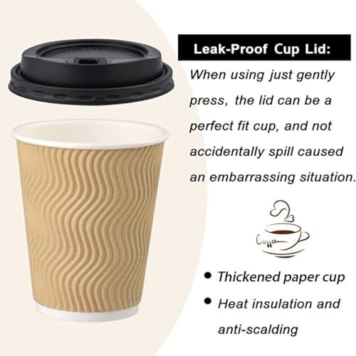 SHOP  SHOPPEE SHOP & SHOPPEE Disposable Ripple Paper Cups with lids,EcoFriendly, Hygienic for Hot & Cold Drink in Party, Social Gathering, Weddings| Hot Beverage Glass Cup(250ml,Brown Cup,Black Lid)(25 Pcs Each) - Image 2
