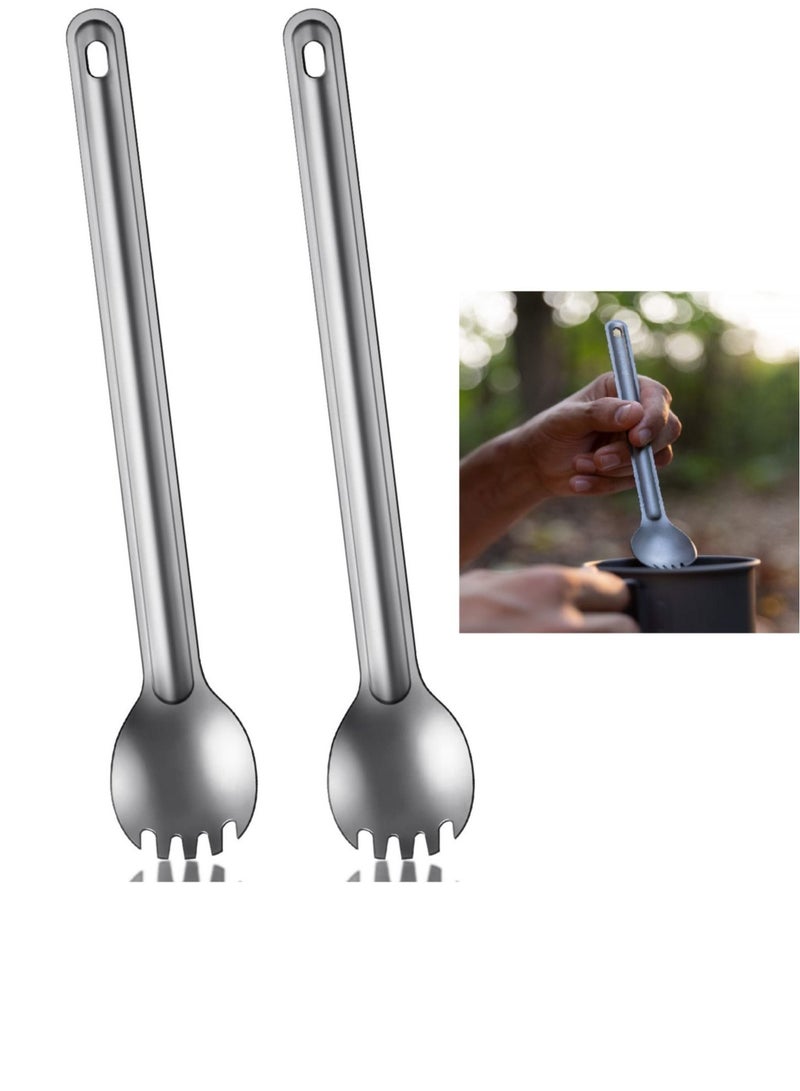 KASTWAVE Titanium Long Handle and Spoon Eco-Friendly Ultralight Portabale Flatware for Camping Cookware Wilderness Outdoors Picnics 2pcs - Image 1