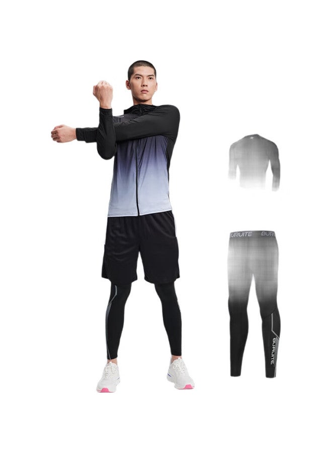 BURUITE Men'S Running Sports Set, Basketball Badminton Fitness Wear, Quick-Dry High-Elasticity Training Morning Jogging Tight-Fitting Clothes - Image 3