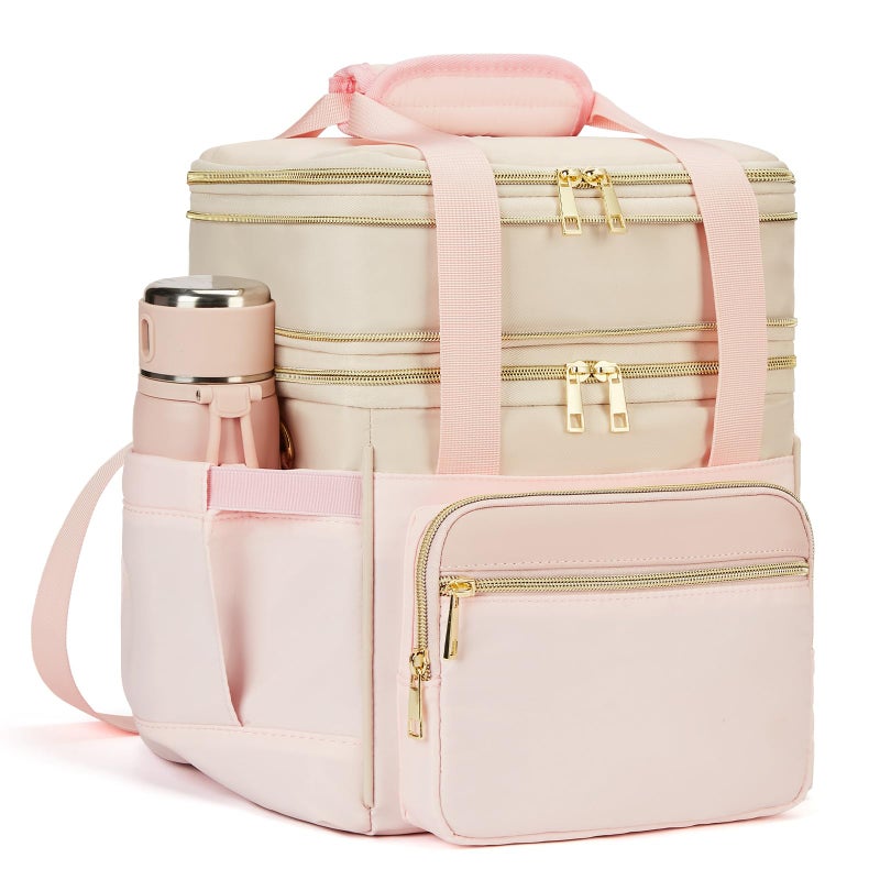 holuxer Insulated Lunch Bag & Lunch Box for Women - Double Deck Reusable Lunch Bag for men Tote Cooler Bag Leakproof Soft Expandable - Large Lunchbox for Work/Adult/Picnic/Outdoor (Pinkï¼Œ15L) - Image 1