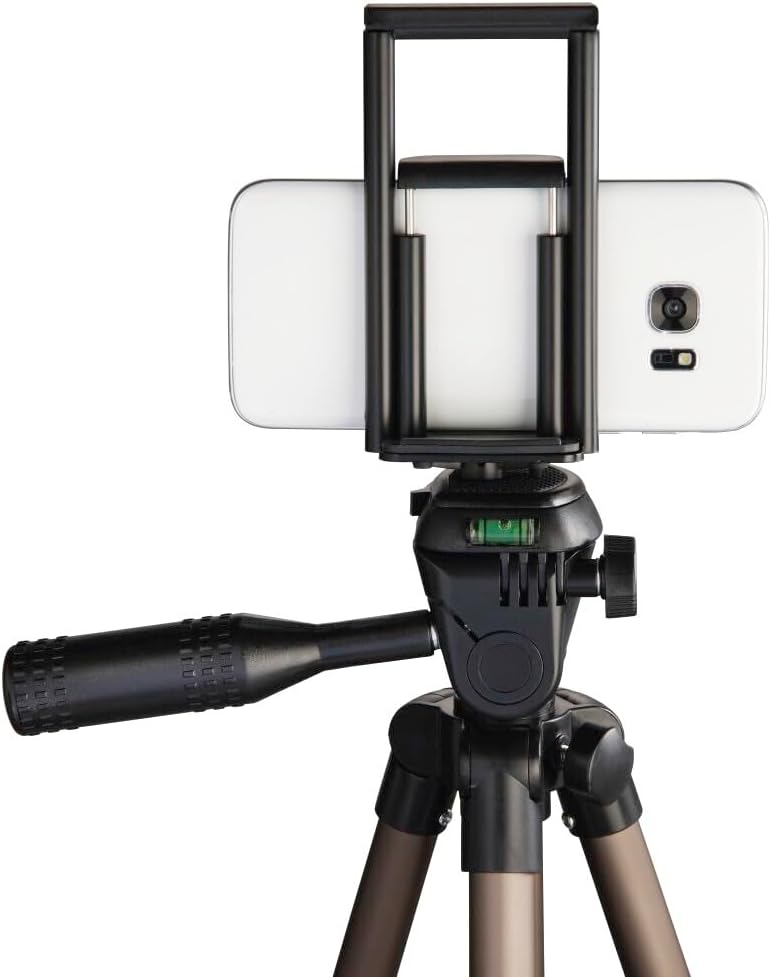 Hama Tripod for Smartphone & Tablet, 36.5–106 cm, 3-Way 3D Head, 500 g Load, Aluminium Tripod with Universal Phone & Tablet Holder, Spirit Level & Quick Locks – Champagne - Image 2