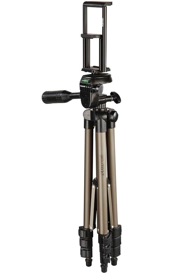 Hama Tripod for Smartphone & Tablet, 36.5–106 cm, 3-Way 3D Head, 500 g Load, Aluminium Tripod with Universal Phone & Tablet Holder, Spirit Level & Quick Locks – Champagne - Image 2