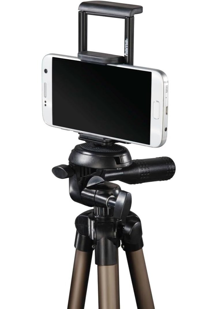 Hama Tripod for Smartphone & Tablet, 36.5–106 cm, 3-Way 3D Head, 500 g Load, Aluminium Tripod with Universal Phone & Tablet Holder, Spirit Level & Quick Locks – Champagne - Image 3