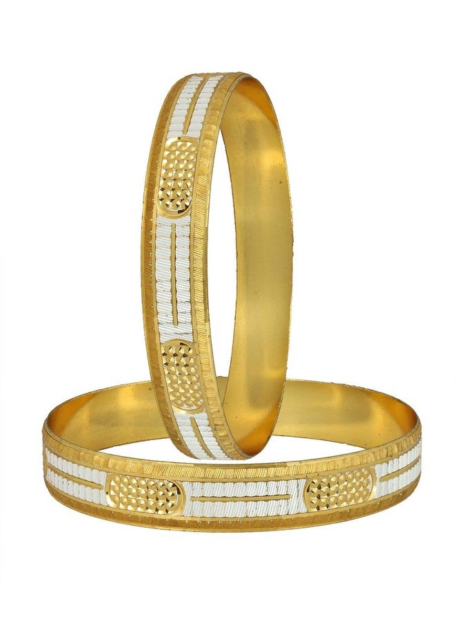 ZIVOM® Women's Traditional 22K Gold Plated Rhodium Brass Metal Chuda Kada Bangle, Gold, Set of 2 - Image 1