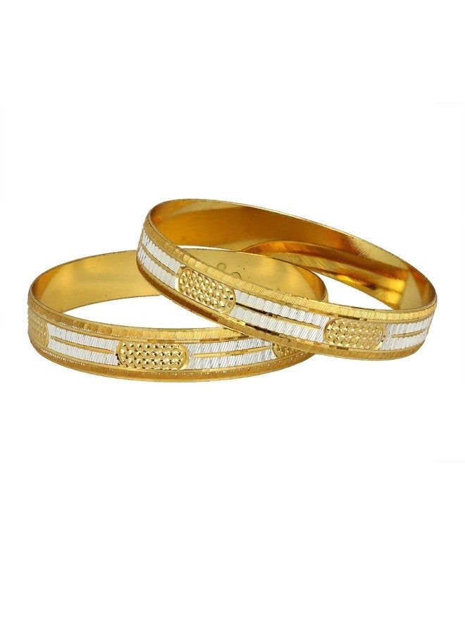 ZIVOM® Women's Traditional 22K Gold Plated Rhodium Brass Metal Chuda Kada Bangle, Gold, Set of 2 - Image 3