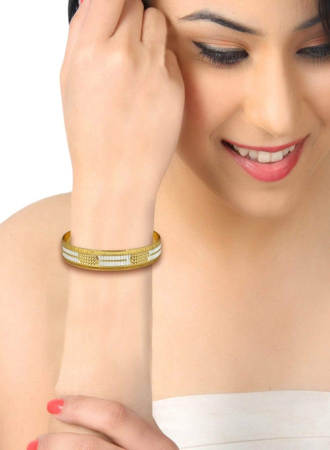 ZIVOM® Women's Traditional 22K Gold Plated Rhodium Brass Metal Chuda Kada Bangle, Gold, Set of 2 - Image 4