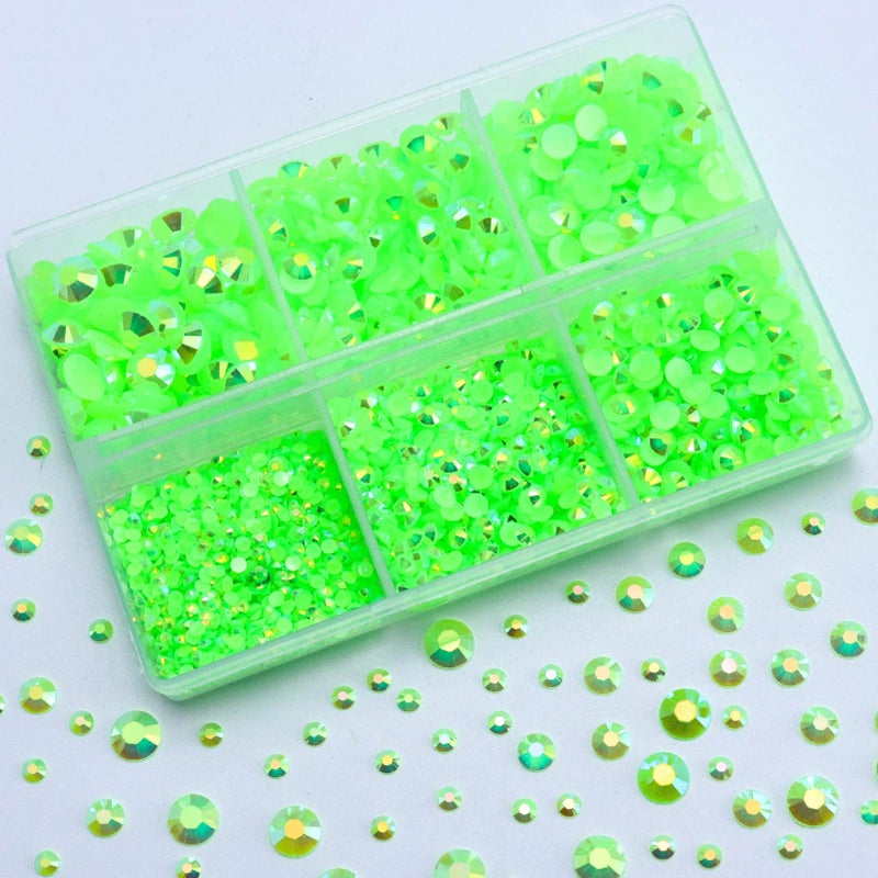 Briskbloom 3000PCS Resin Flatback Rhinestone 2mm 3mm 4mm 5mm 6mm Peridot AB Flatback Jelly Resin Rhinestones for Tumblers Mugs Bottles Craft Decoration Bling Glitter Gem Stone Light Green AB