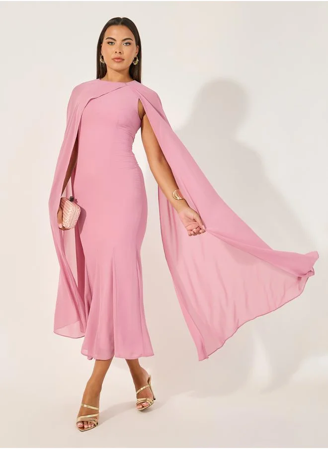 ستايلي Plain Long Sleeves Cape Maxi Dress