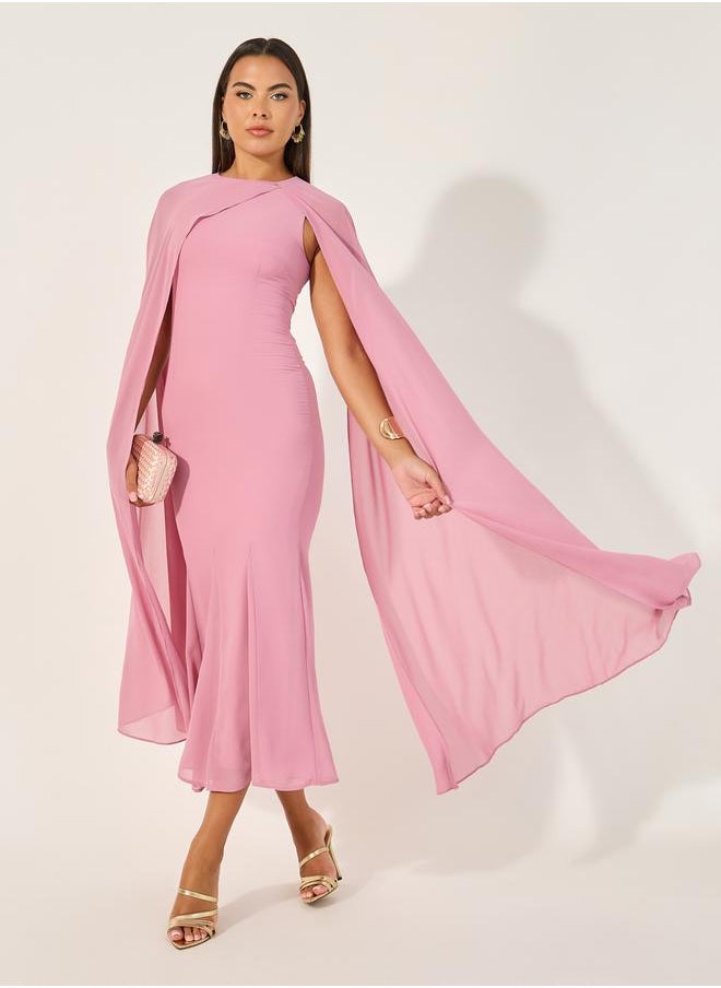 Styli Plain Long Sleeves Cape Maxi Dress  - Image 1
