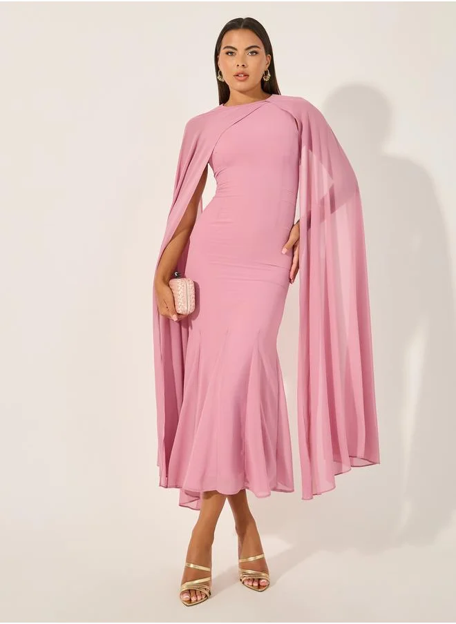 Styli Plain Long Sleeves Cape Maxi Dress