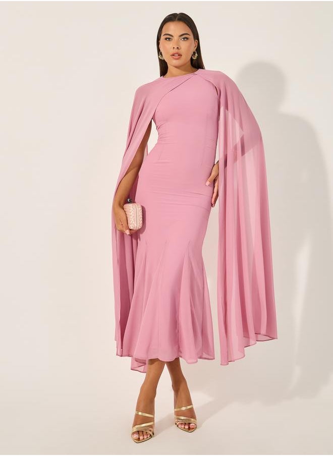 Styli Plain Long Sleeves Cape Maxi Dress  - Image 2