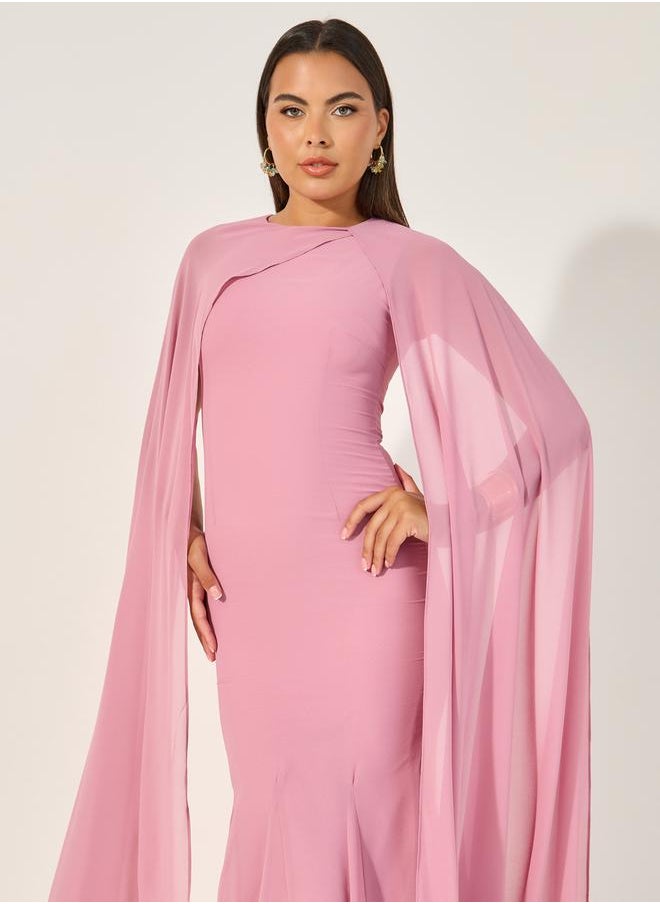 Styli Plain Long Sleeves Cape Maxi Dress  - Image 3