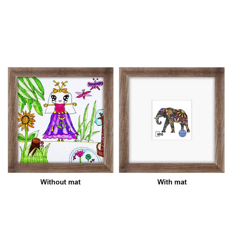 RPJC RPJC 8x8 Soild Wood Picture Frame with High Definition Glass Display Pictures 4x4 with Mat or 8x8 Without Mat for Wall Mounting Hanging Carbonized - Image 4