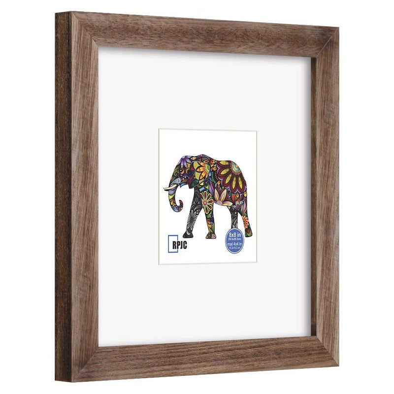 RPJC RPJC 8x8 Soild Wood Picture Frame with High Definition Glass Display Pictures 4x4 with Mat or 8x8 Without Mat for Wall Mounting Hanging Carbonized - Image 2