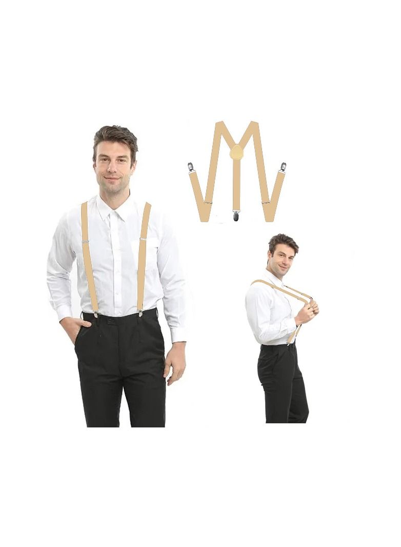1-Piece 2.5CM Width Adjustable Elastic Y Style Suspenders,Unisex Braces for Men and Women With Strong Metal Clips,Colour Khaki - Image 3