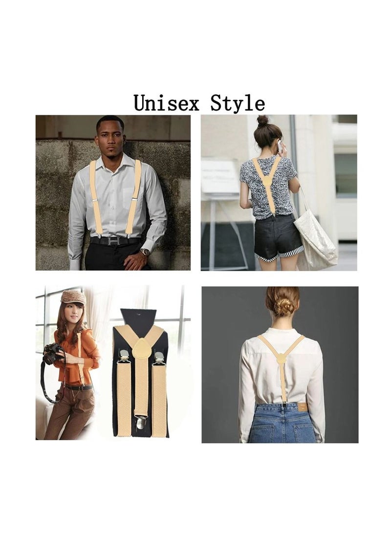 1-Piece 2.5CM Width Adjustable Elastic Y Style Suspenders,Unisex Braces for Men and Women With Strong Metal Clips,Colour Khaki - Image 2