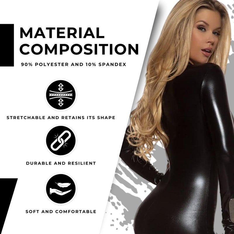 Forplay Women's Metallic Zip Front Mock Neck Catsuit Black Small/Medium - Image 4