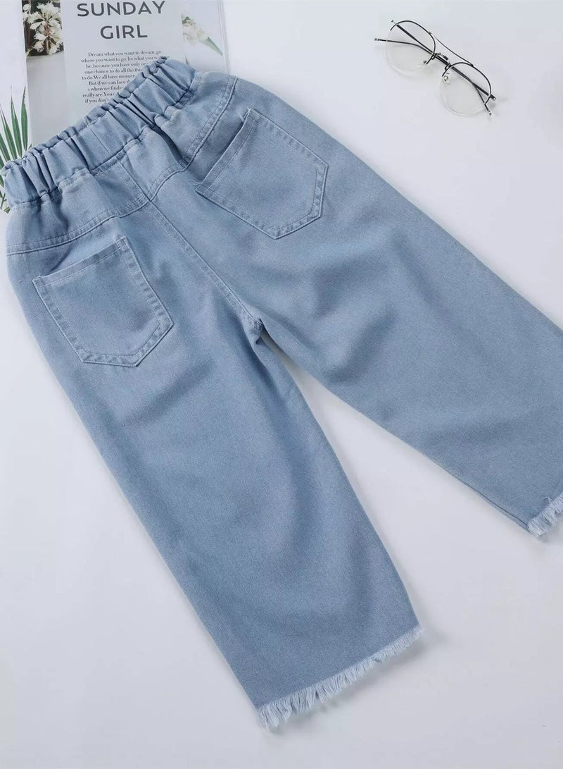 Girls Raw Hem Wide Leg Jeans  - Image 2