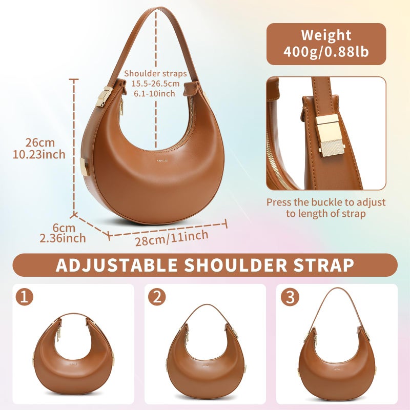Keyli Shoulder Bag for Women Waterproof Leather Clutches Purses Trendy Casual Tote Handbags Designer Bags Adjustable Strap Hobo Bag Evening Bags with Zipper for Travel Shopping Dating Brown - Image 4