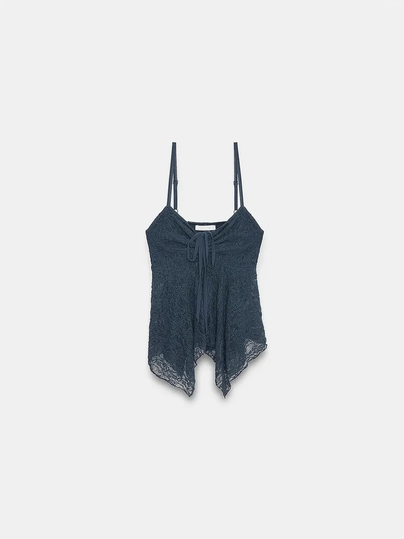 ديلفين DILVIN Lace Tie-front Sleeveless Blouse