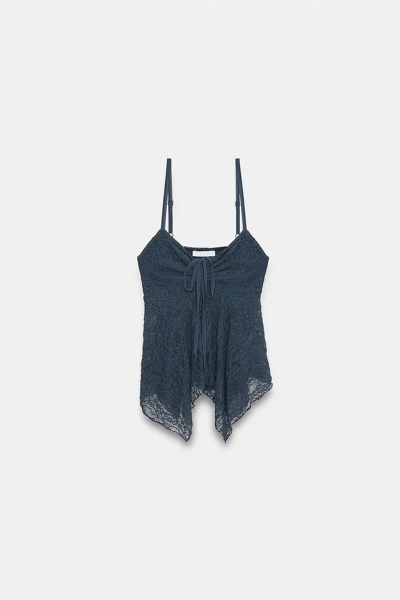 DILVIN Lace Tie-front Sleeveless Blouse