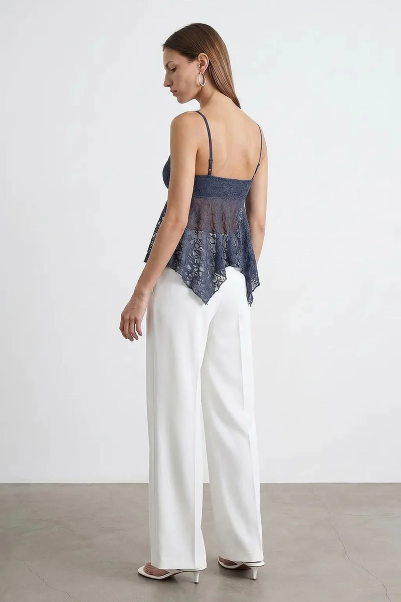 Dilvin Navy Blue DILVIN Lace Tie-front Sleeveless Blouse for Women | Best Price UAE