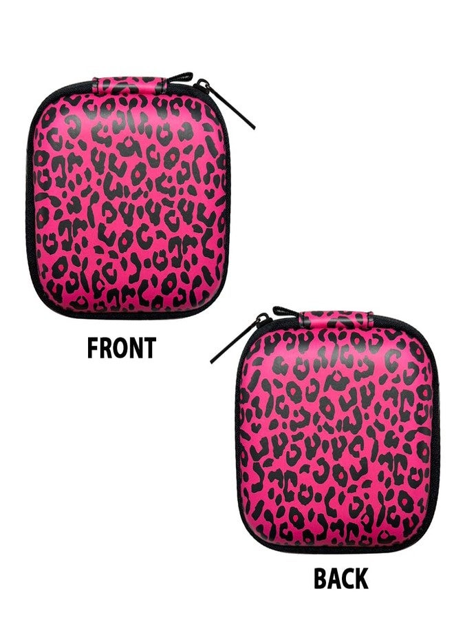 WIRESTER Portable Wireless Headphone Case, Earphone Storage Bag Carrying Case, Earbud Holder with Carabiner Compatible with Raycon Fitness Bluetooth True Wireless Earbuds - Black Hot Pink Leopard - Image 2