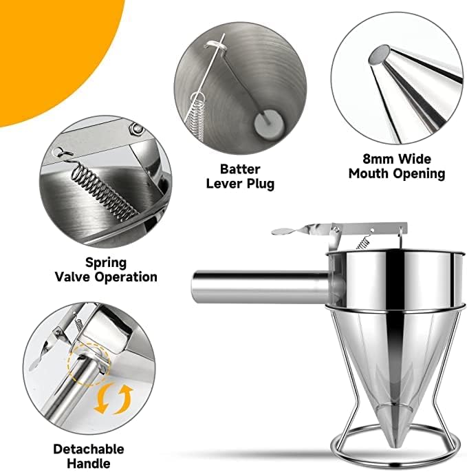 JUDEE Pancake Batter Dispenser with Handle Rack Silicone Mouths I Stainless Steel Octopus Ball Funnel I Heavy Duty Baking Tool I Maker for Cupcakes Crepes Muffin Waffles Chocolate balls - Image 5