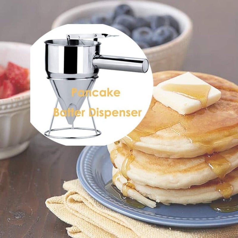 JUDEE Pancake Batter Dispenser with Handle Rack Silicone Mouths I Stainless Steel Octopus Ball Funnel I Heavy Duty Baking Tool I Maker for Cupcakes Crepes Muffin Waffles Chocolate balls - Image 3