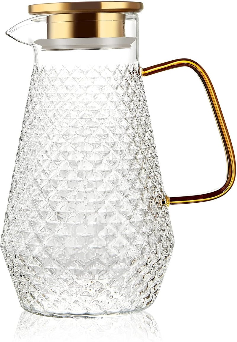 Azonee Glass Pitcher, 50oz/1.5 L Glass Water Jug, Modern Style Borosilicate Glass Jug with Metal Lid & Spout for Tea/Juice/Beverage/Coffee/Milk, Cold and Heat resistance - Image 1