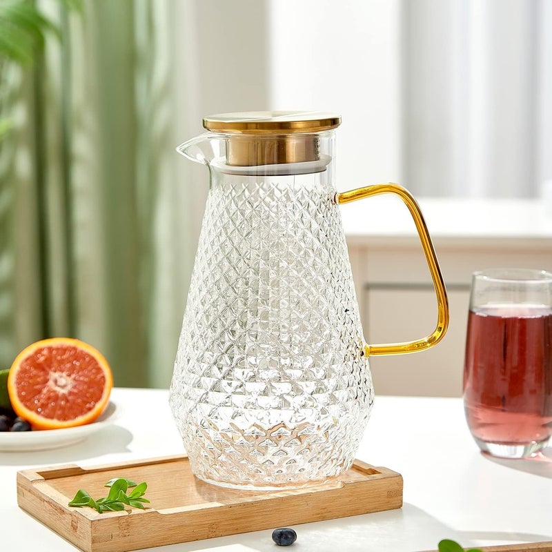 Azonee Glass Pitcher, 50oz/1.5 L Glass Water Jug, Modern Style Borosilicate Glass Jug with Metal Lid & Spout for Tea/Juice/Beverage/Coffee/Milk, Cold and Heat resistance - Image 4