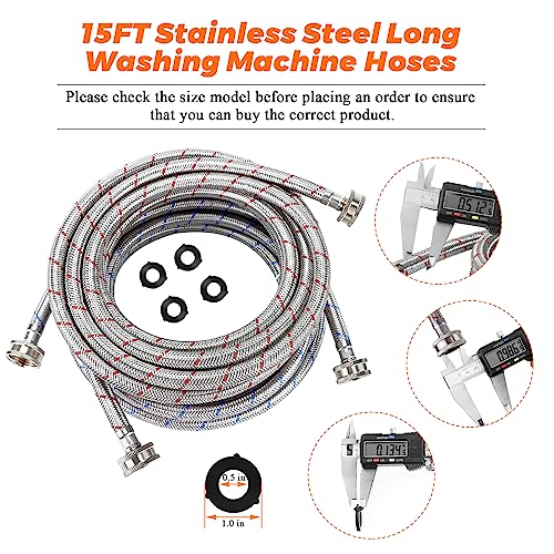 Blutoget 15ft LONG Washing Machine Hoses UPGRADE by Blutoget- Braided Stainless Steel Washer Hoses - Hot and Cold Water Lines 3/4'' Standard Interface -Burst Proof Leak Free Hose (2 Pack) - 10 YEARS GUARANTEE - Image 5