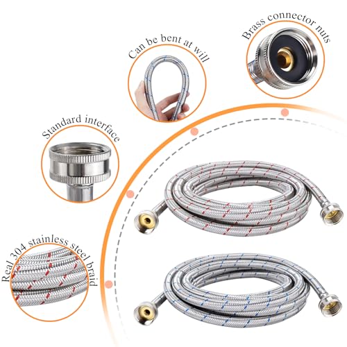 Blutoget 15ft LONG Washing Machine Hoses UPGRADE by Blutoget- Braided Stainless Steel Washer Hoses - Hot and Cold Water Lines 3/4'' Standard Interface -Burst Proof Leak Free Hose (2 Pack) - 10 YEARS GUARANTEE - Image 2