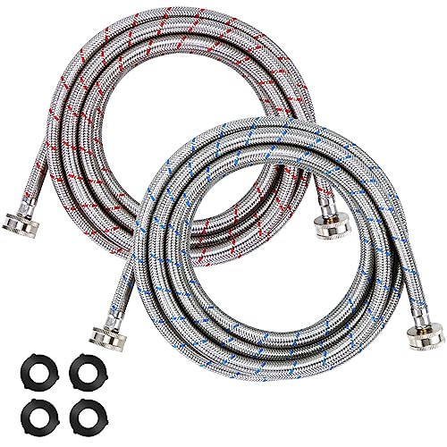 Blutoget 15ft LONG Washing Machine Hoses UPGRADE by Blutoget- Braided Stainless Steel Washer Hoses - Hot and Cold Water Lines 3/4'' Standard Interface -Burst Proof Leak Free Hose (2 Pack) - 10 YEARS GUARANTEE - Image 1