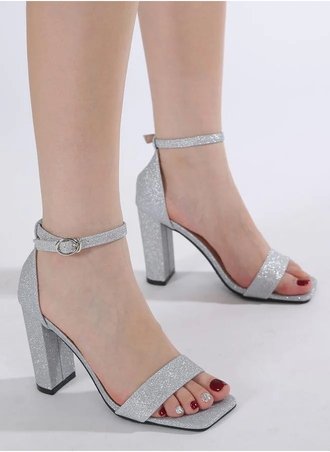 سنيك ايه بيك Embellished Open Toe Block Heel Sandals by Styli
