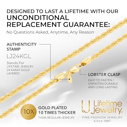 Lifetime Jewelry سلسلة ذهبية بيضاء 5 مم للرجال والنساء مطلية بالذهب عيار 24 قيراط بتصميم ماسي للسلسلة الذهبية للرجال وسلسلة عنق ذهبية للنساء من 16 إلى 36 بوصة (18 بوصة، ذهب) - Image 5