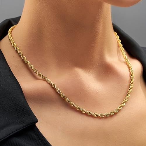 Lifetime Jewelry سلسلة ذهبية بيضاء 5 مم للرجال والنساء مطلية بالذهب عيار 24 قيراط بتصميم ماسي للسلسلة الذهبية للرجال وسلسلة عنق ذهبية للنساء من 16 إلى 36 بوصة (18 بوصة، ذهب) - Image 3