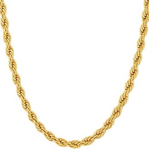 Lifetime Jewelry سلسلة ذهبية بيضاء 5 مم للرجال والنساء مطلية بالذهب عيار 24 قيراط بتصميم ماسي للسلسلة الذهبية للرجال وسلسلة عنق ذهبية للنساء من 16 إلى 36 بوصة (18 بوصة، ذهب) - Image 1