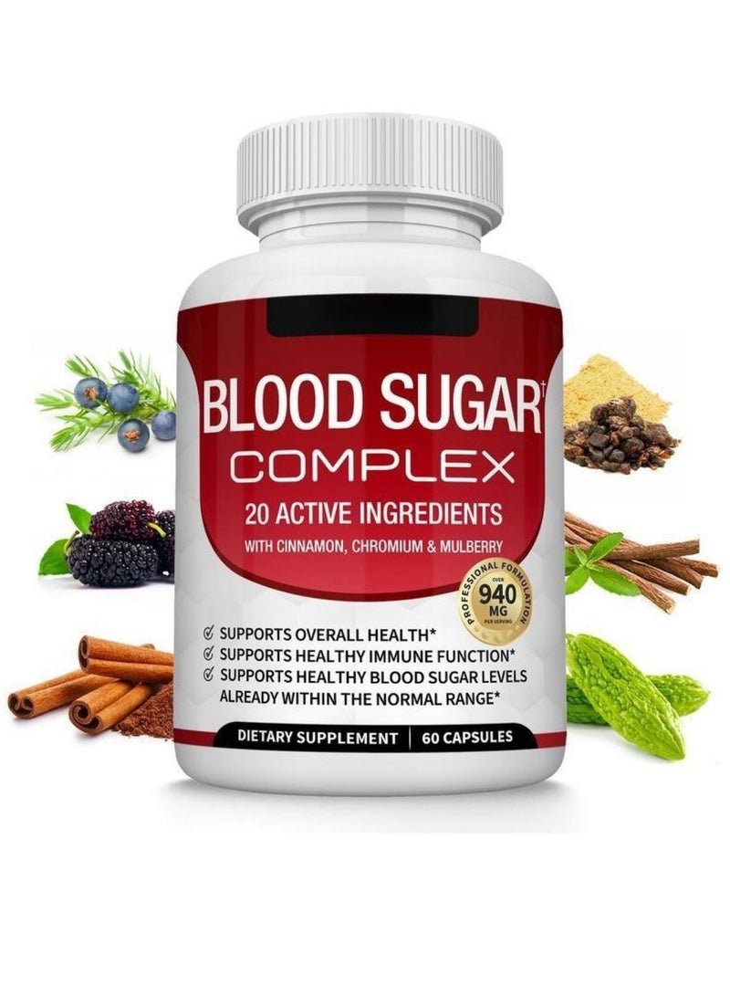 كومبليكس مكملات سكر الدم المعقدة - مستويات مع القرفة والكروم والبطيخ المرير ، 20 المكونات النشطة ، غير المعدلة وراثيا ، 60 كبسولة (1pcs) - Image 1