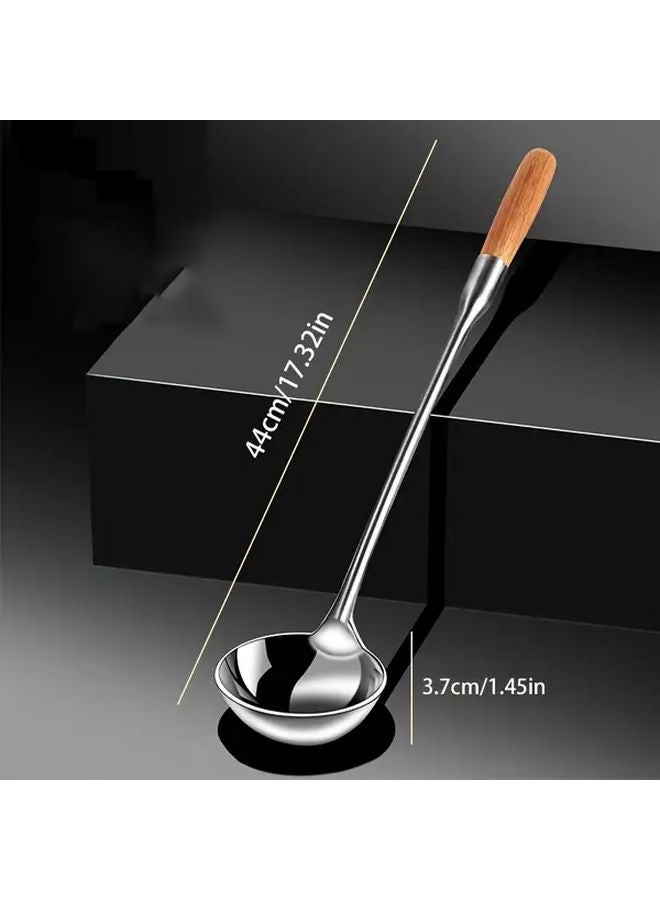 Stainless Steel Long Handle Stir Fry Spoon With Wooden Handle Durable Easy To Clean Kitchen Utensil - Image 1