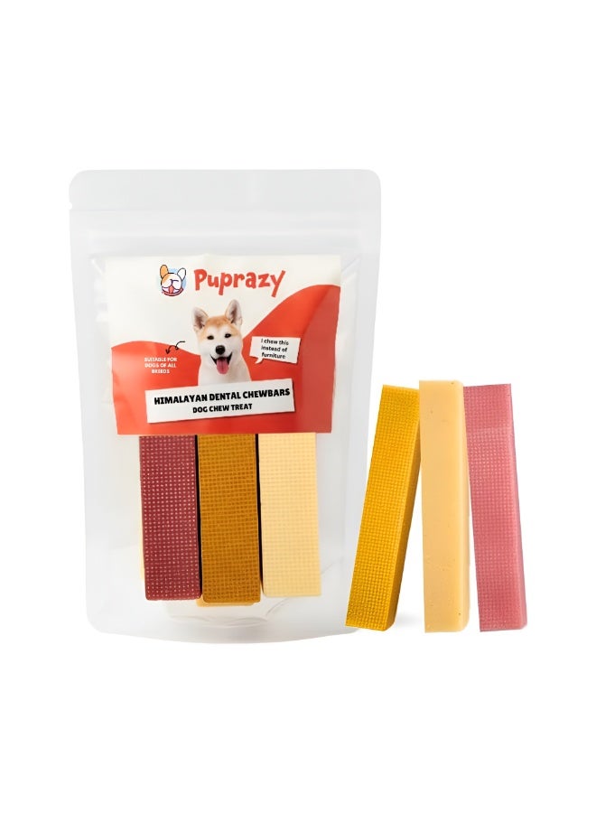 PUPRAZY Himalayan Yak Cheese Dog Chew Bars | 3-Flavor Pack (Natural, Turmeric & Strawberry) | All Natural, Junk-Free Dog Treats | Long-Lasting Dental Chews - Image 1