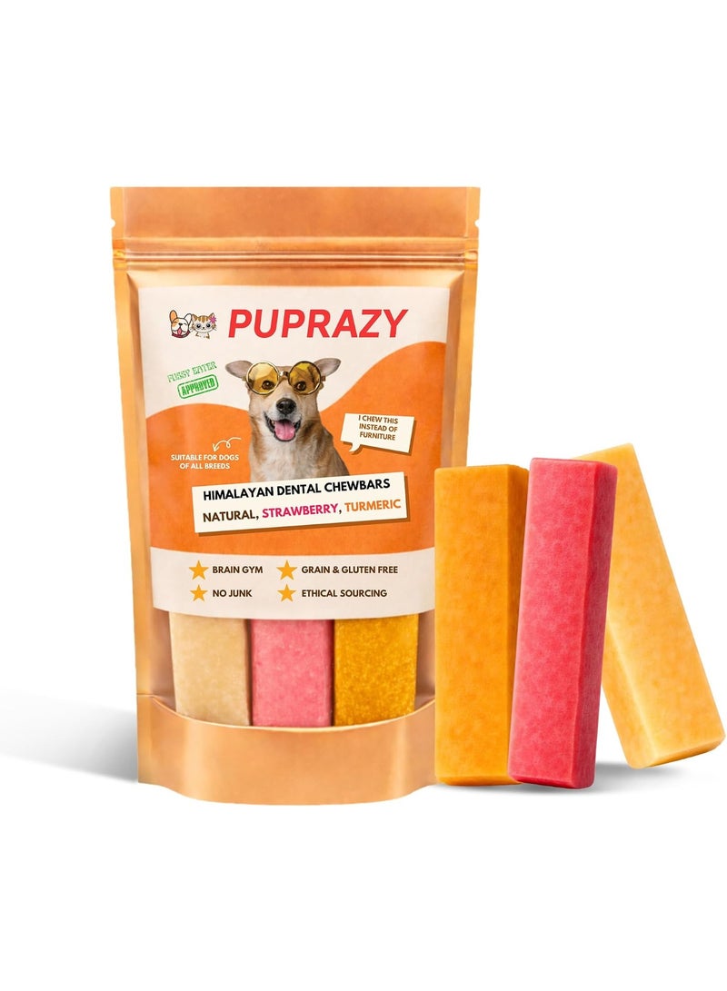 PUPRAZY Yak Cheese Himalayan Dog Chew | 3 Flavours: Natural, Turmeric and Strawberry | Long Lasting Dental Chew, Rawhide Alternative | Grain Free, No Preservatives | For Dogs 6 Months and Up - Image 1
