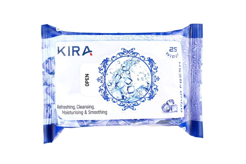 KIRA Face Wipes, Facial Cleansing And Gentle Make Up Remover Wipe, Face & Body Wipes For Post Workout And Camping, Wipe For Gives Refreshing (AQUA FRESH 25count (Pack of 1)) - Image 1