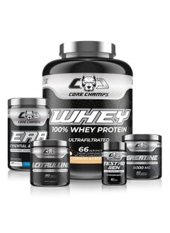 CORE CHAMPS Whey Bundle Whey Protein 5Lbs Cookies & Cream Eaa 30Sv Blue Razz Creatine 300G L-Citrulline 90Sv Testro Gen 60Tab 