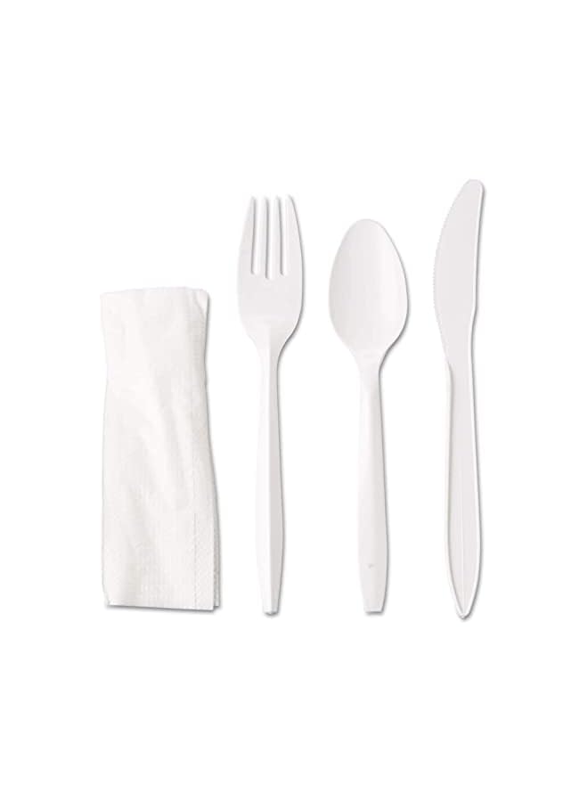 Raxoom sets-White Plastic Disposable Cutlery Set with Spoon, Knife, Fork & Napkin Set-Individually Wrapped Plastic Catering Set - Image 2