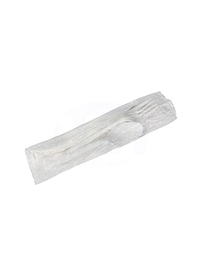 Raxoom sets-White Plastic Disposable Cutlery Set with Spoon, Knife, Fork & Napkin Set-Individually Wrapped Plastic Catering Set - Image 3