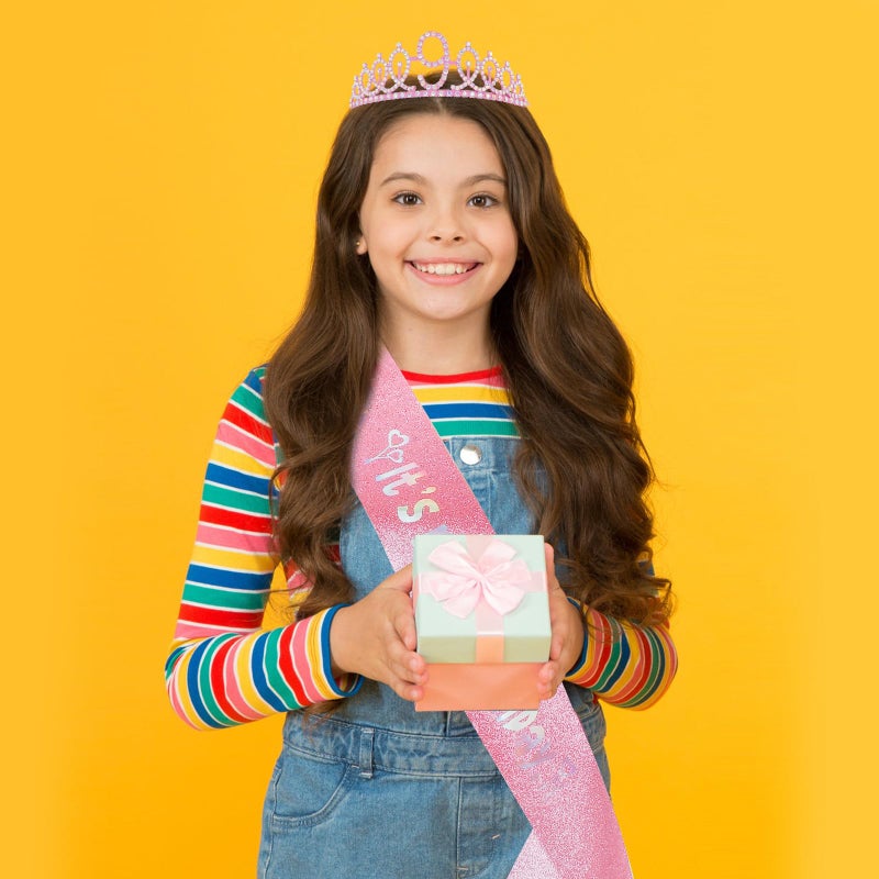 Canitor 9th Birthday Decorations for Girls Birthday Girl Crown Tiara & Glitter Sash Set for 9 Year Old Girl Gift Headband Hat - Image 2
