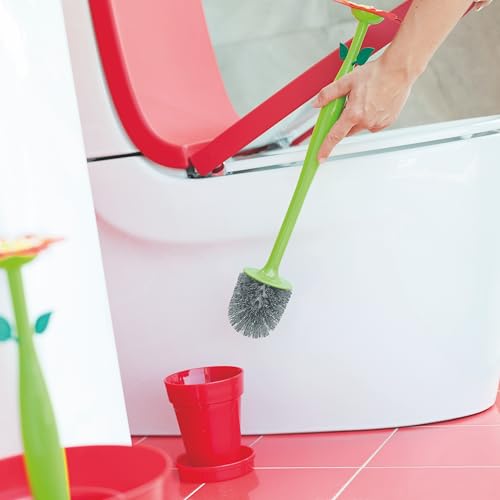 Vigar Flower Power Toilet Brush and Holder Set, Toilet Bowl Cleaner with Daisy-Shaped Handle, Flowerpot Base and Saucer, for House and Bathroom, Red - Image 5